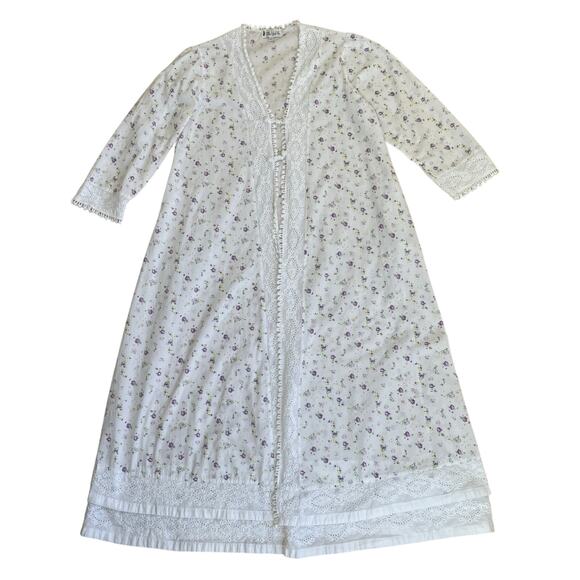 The 1 for U Sz S Rosalind Long Sleeve Cotton Housecoat Lilac Rose Print Romantic - Picture 12 of 16